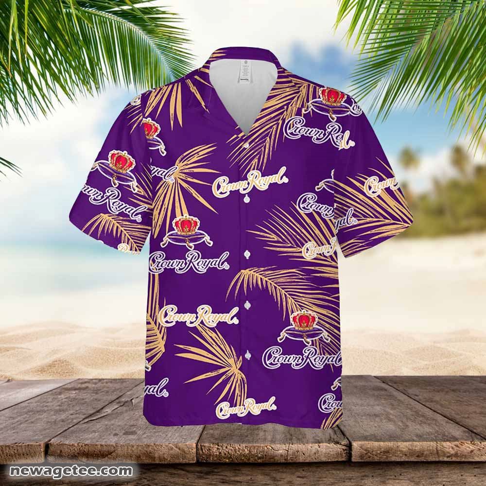 Crown Royal Whiskey Hawaiian Palm Leaves Pattern Shirt Beer