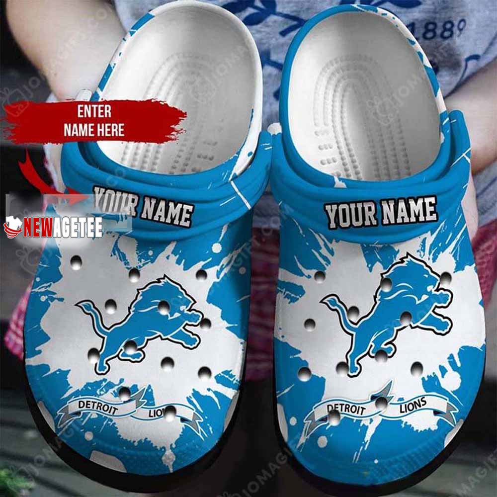 Detroit Lions American Flag Breaking Wall Crocs Clog Shoes - Jomagift