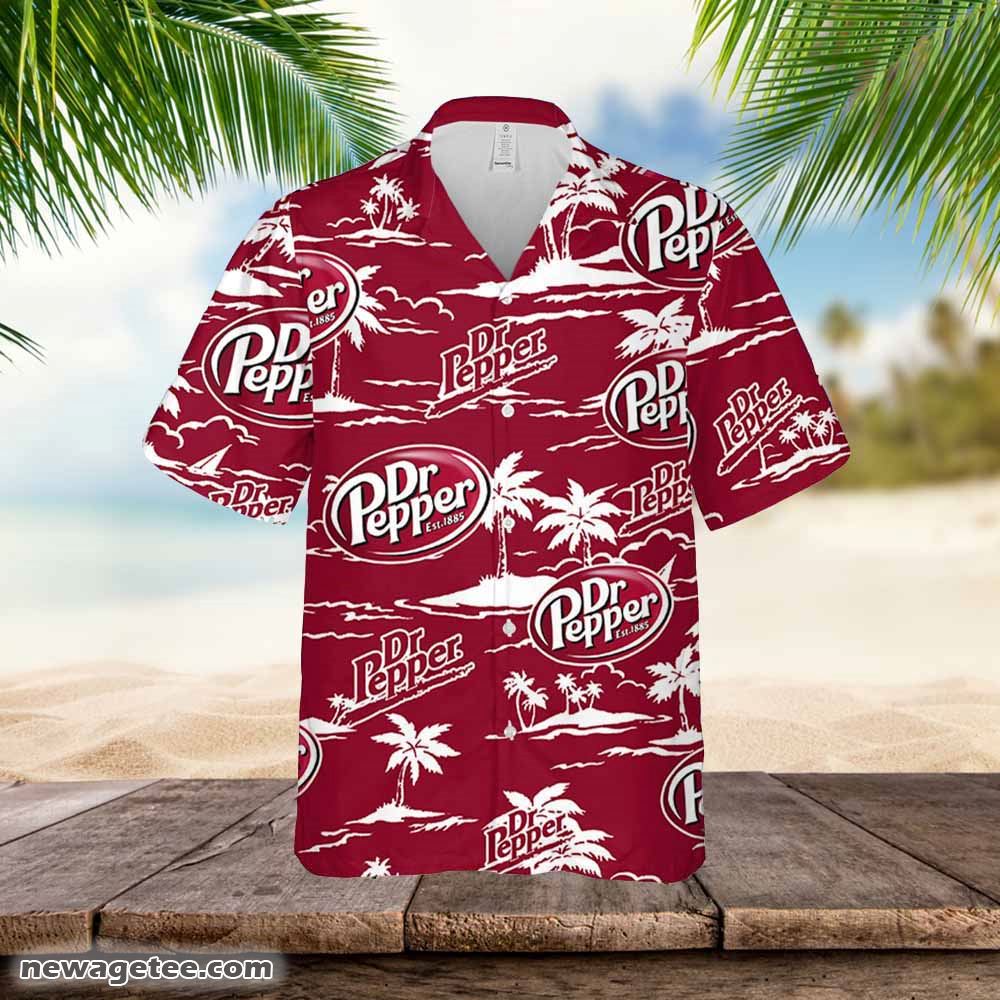Drpepper Hawaiian Button Up Shirt Palm Leaves Pattern