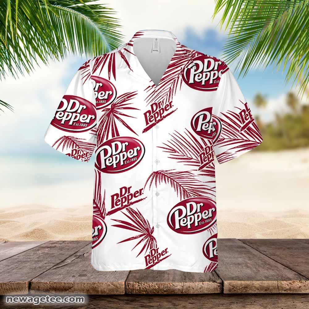 Drpepper Hawaiian Button Up Shirt Palm Leaves Pattern