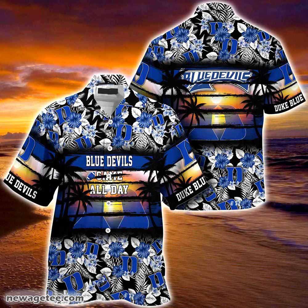 Duke Blue Devils Summer Beach Hawaiian Shirt Hibiscus Pattern For Sports Fan