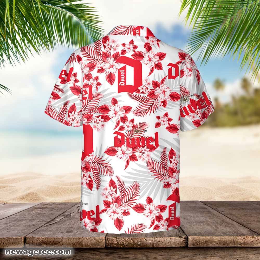 Duvel Beer Hawaiian Button Up Shirt Hibiscus Floral