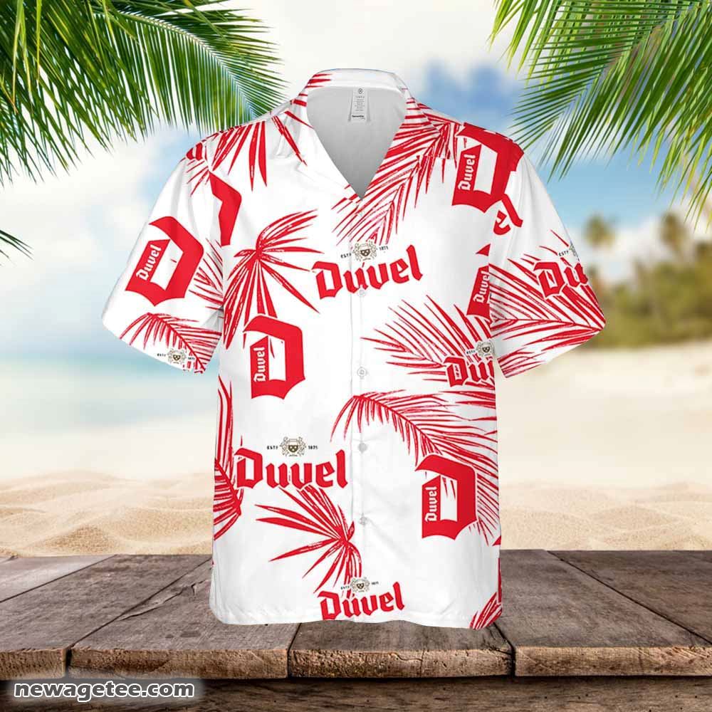 Duvel Beer Hawaiian Button Up Shirt Sea Island Pattern