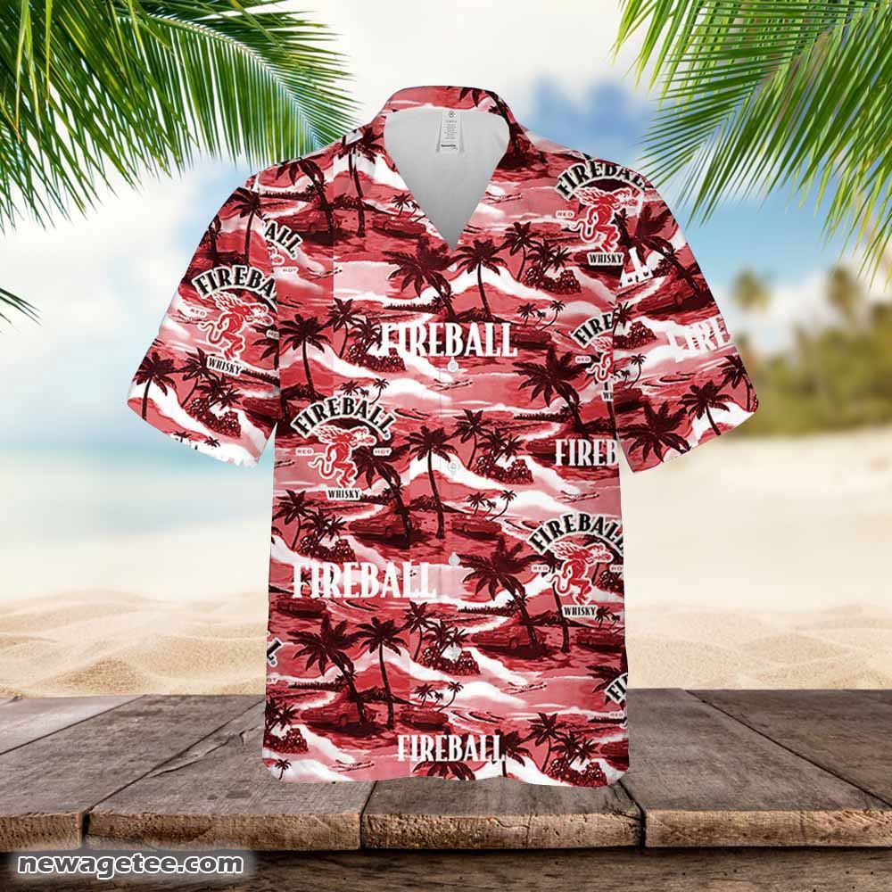 Fireball Hawaiian Flowers Pattern Shirt Beer Summer Party