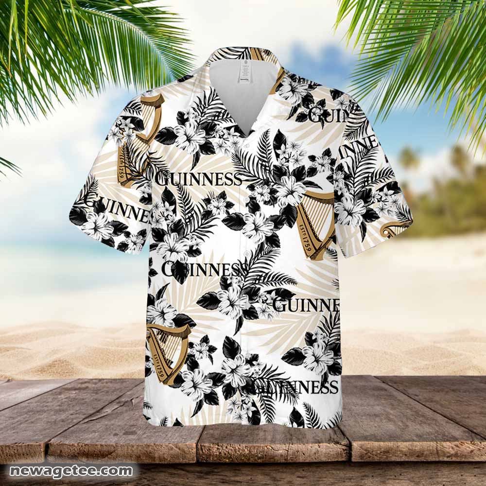 Guinness Hawaiian Button Up Shirt Hibiscus Floral