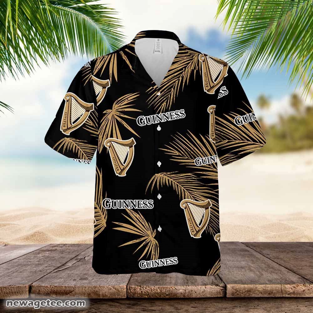 Guinness Hawaiian Button Up Shirt Palm Leaves Pattern Party