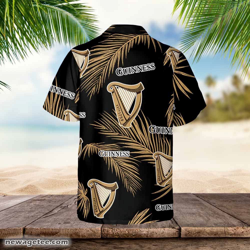 Guinness Hawaiian Button Up Shirt Palm Leaves Pattern Party