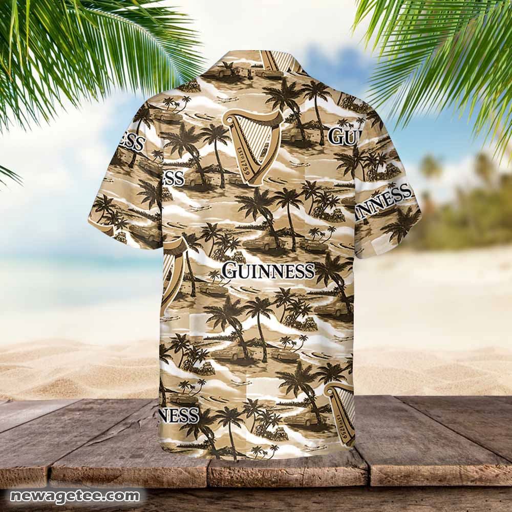Guinness Hawaiian Button Up Shirt Sea Island Pattern