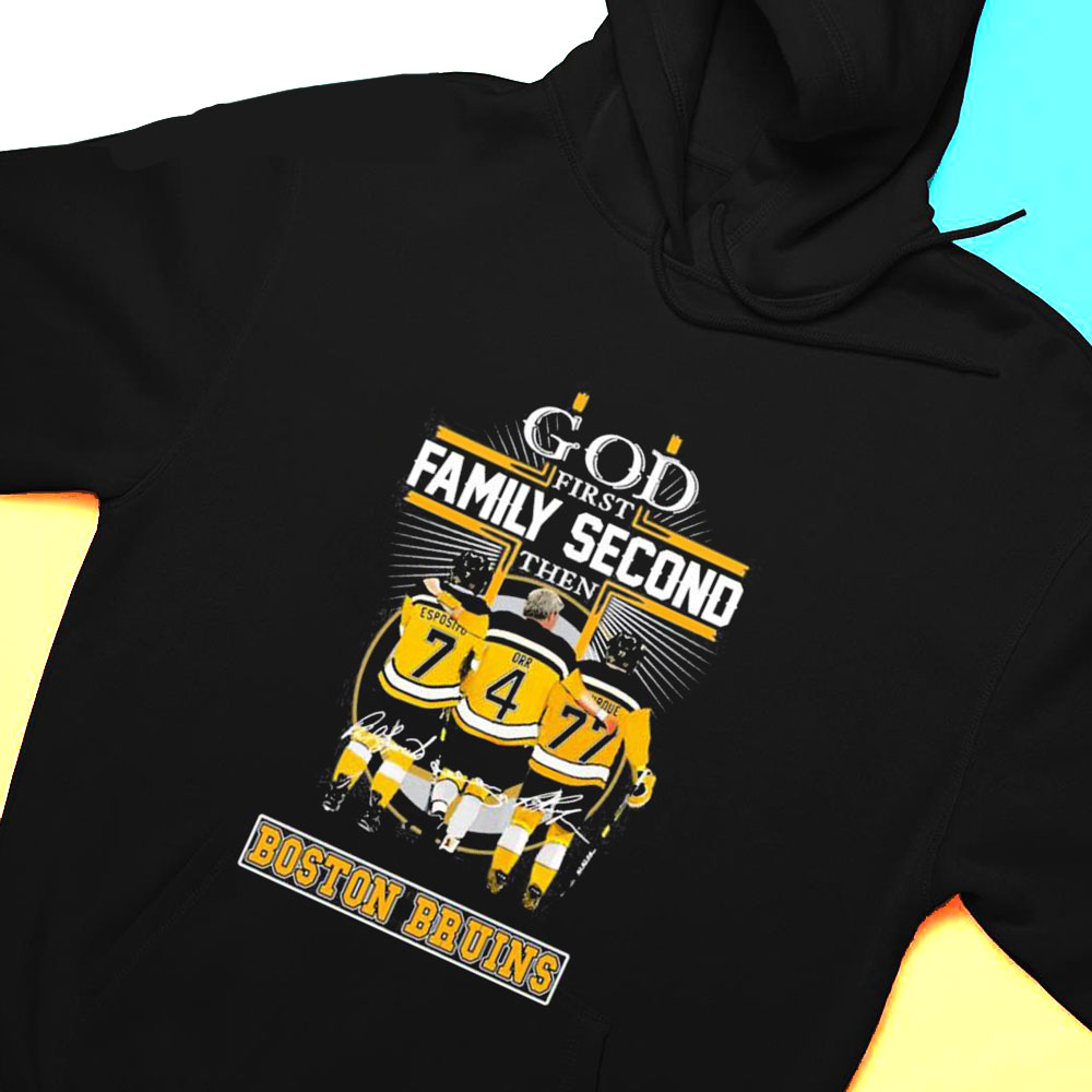 God First Family Second Then Boston Bruins Ray Bourque Orr Esposito Signature T-shirt