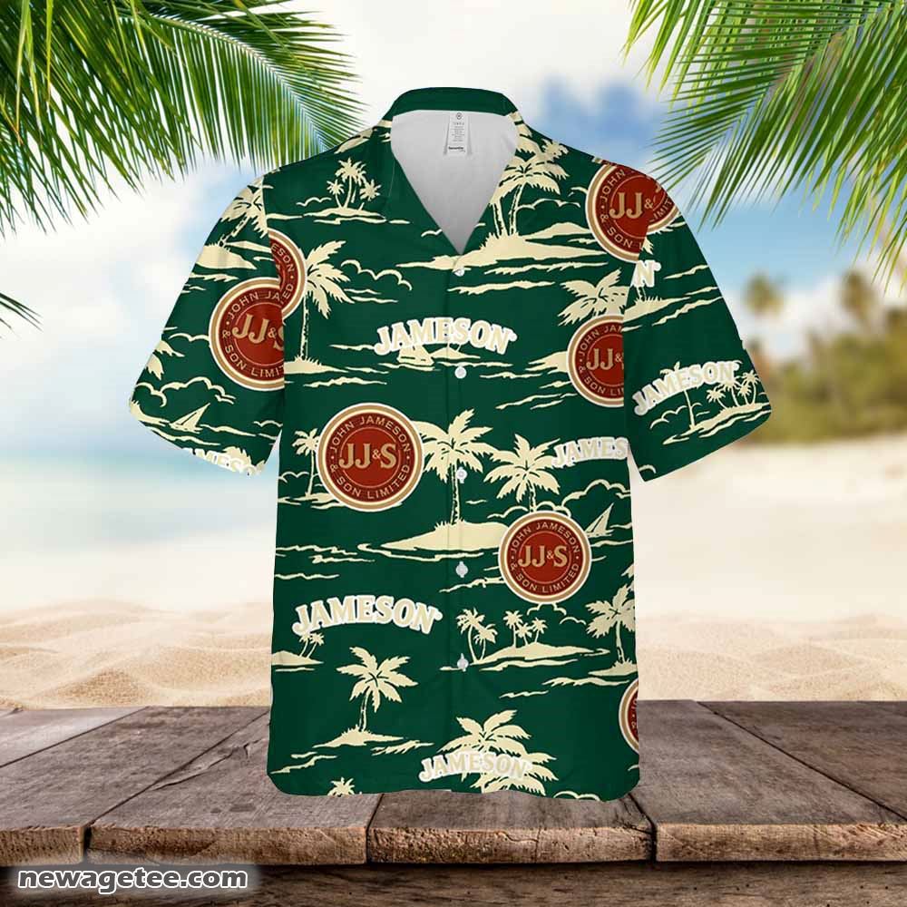 Jameson Hawaiian Button Up Shirt Island Palm Leaves Shirt