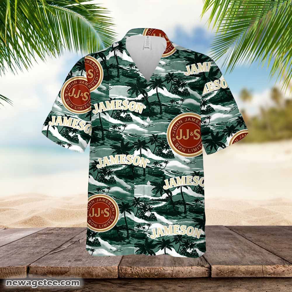 Jameson Hawaiian Button Up Shirt Palm Leaves Pattern Party