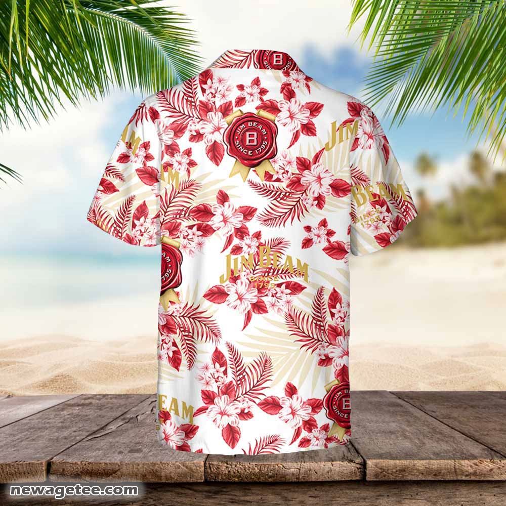 Jim Beam Hawaiian Button Up Shirt Hibiscus Floral
