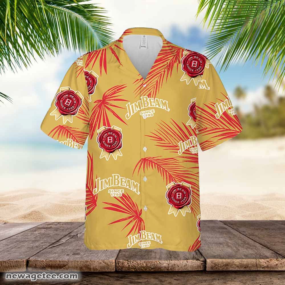 Jim Beam Hawaiian Button Up Shirt Island Palm Leaves Shirt Jim
