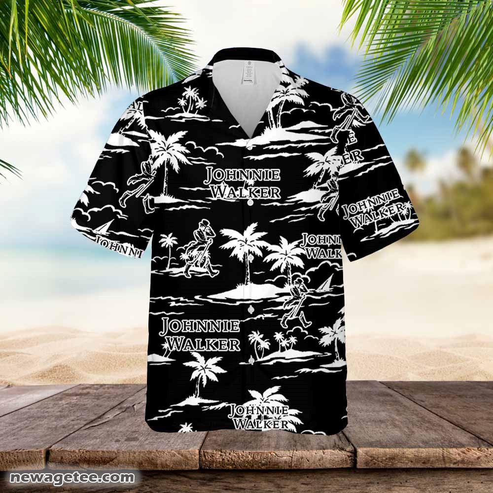 Johnnie Walker Hawaiian Button Up Shirt Island Palm Leaves