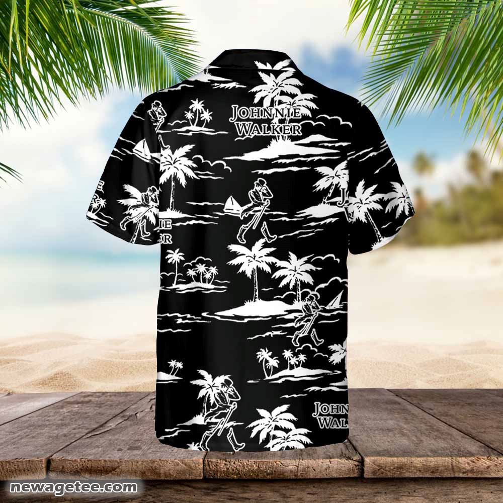 Johnnie Walker Hawaiian Button Up Shirt Island Palm Leaves