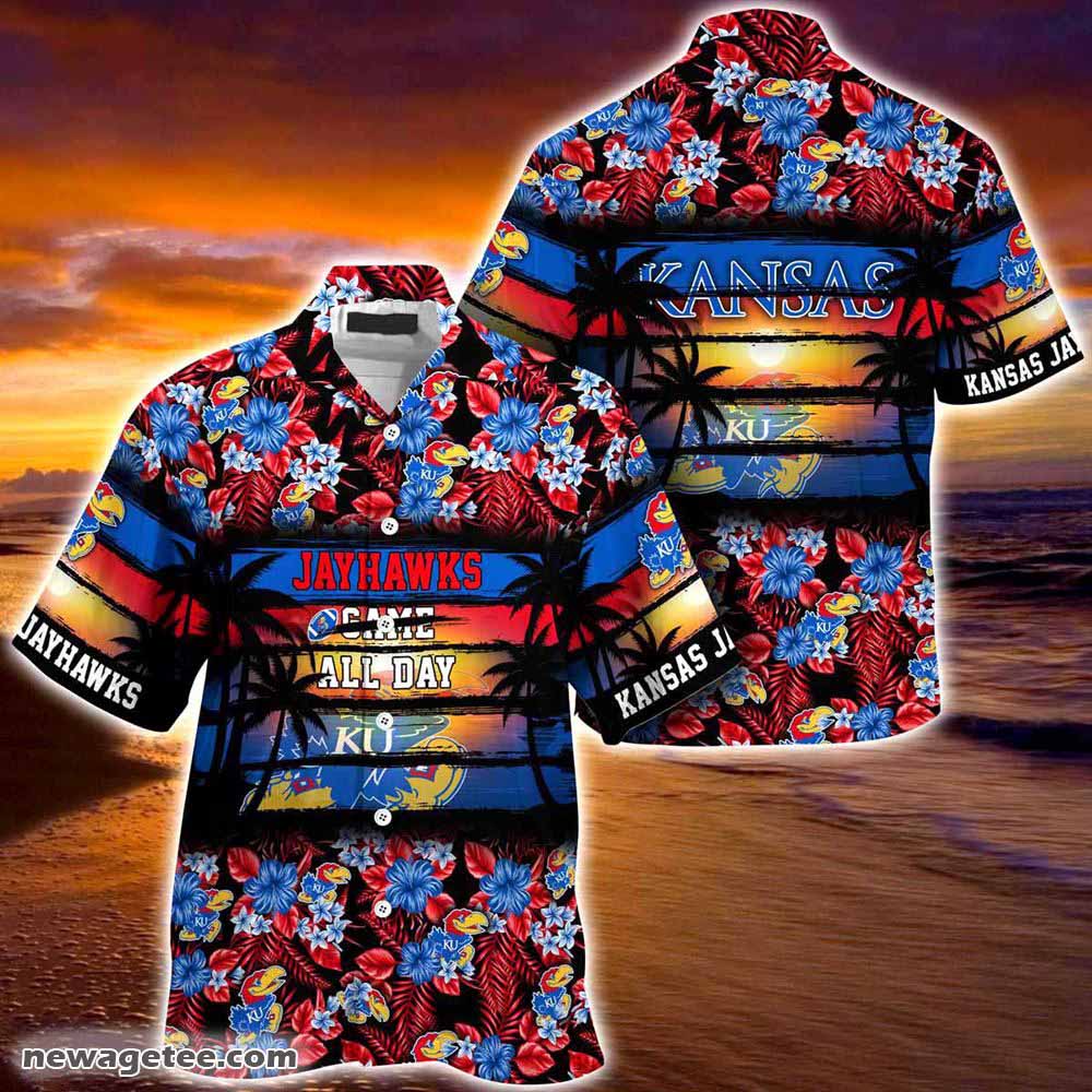 Kansas Jayhawks Summer Beach Hawaiian Shirt Hibiscus Pattern For Sports Fan