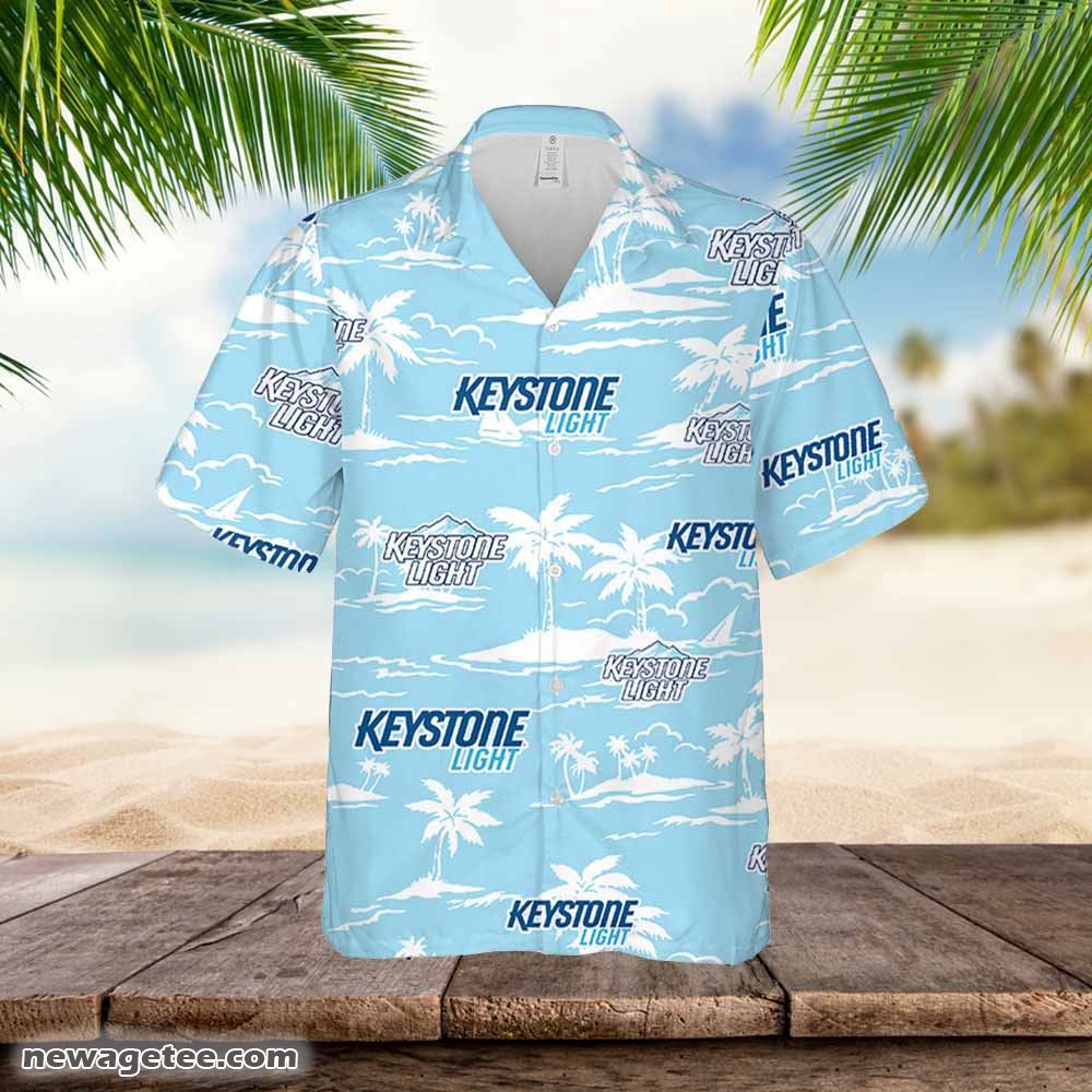 Keystone Light Hawaiian Button Up Shirt Palm Leaves Pattern