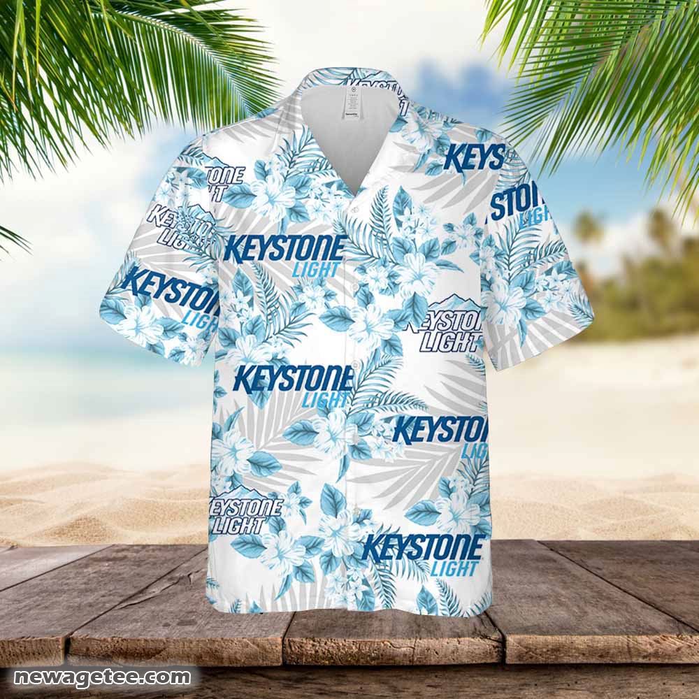 Keystone Light Hawaiian Flowers Pattern Shirt Hawaiian Beer