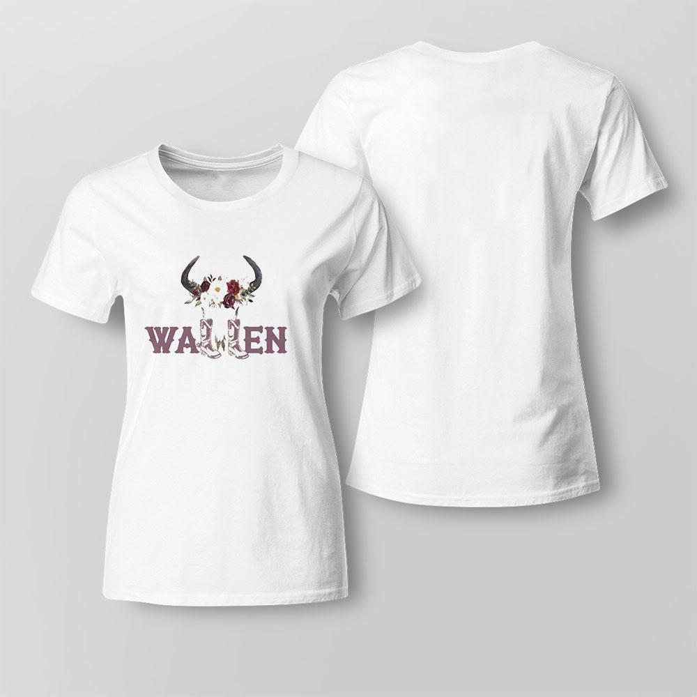 Wallen Western Cowboy Flower Bull Skull Shirt Ladies Tee