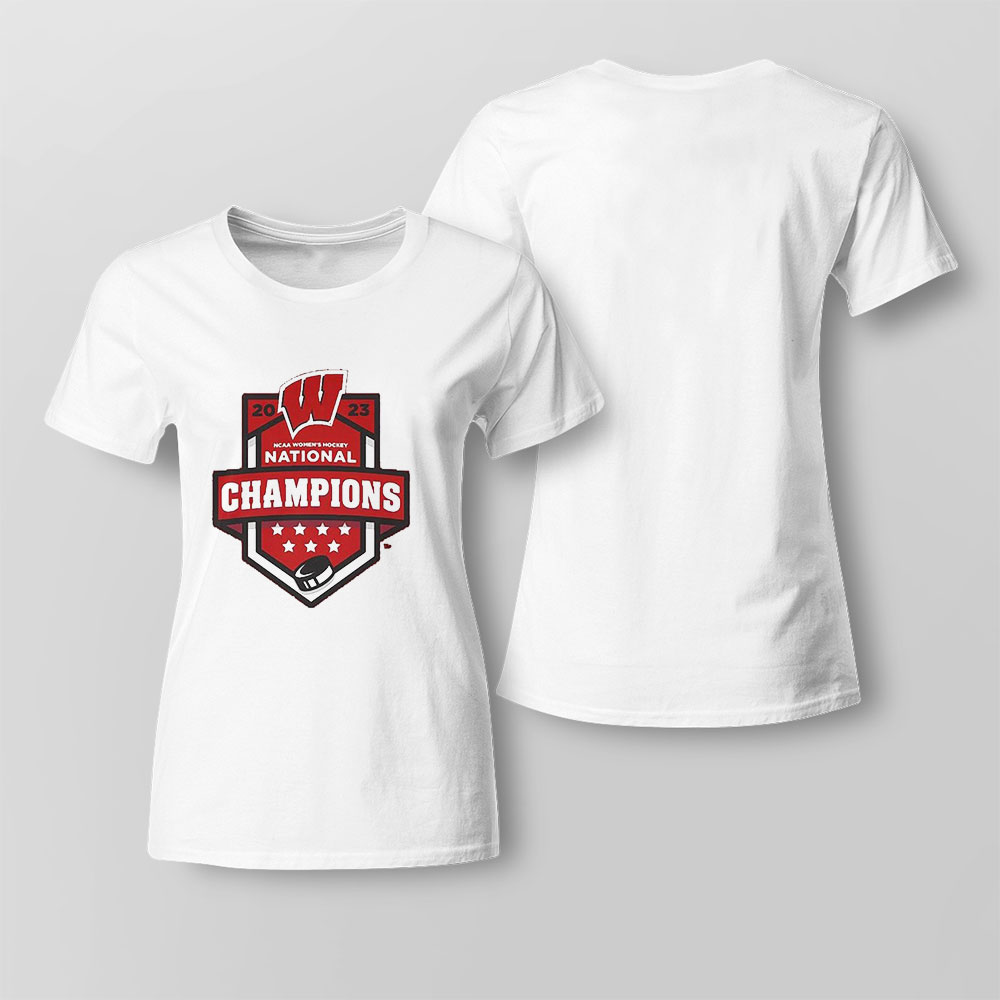 Wisconsin Badgers Blue 842023 Ncaa Frozen Four Womens Ice Hockey Tournament National Champions T-shirt