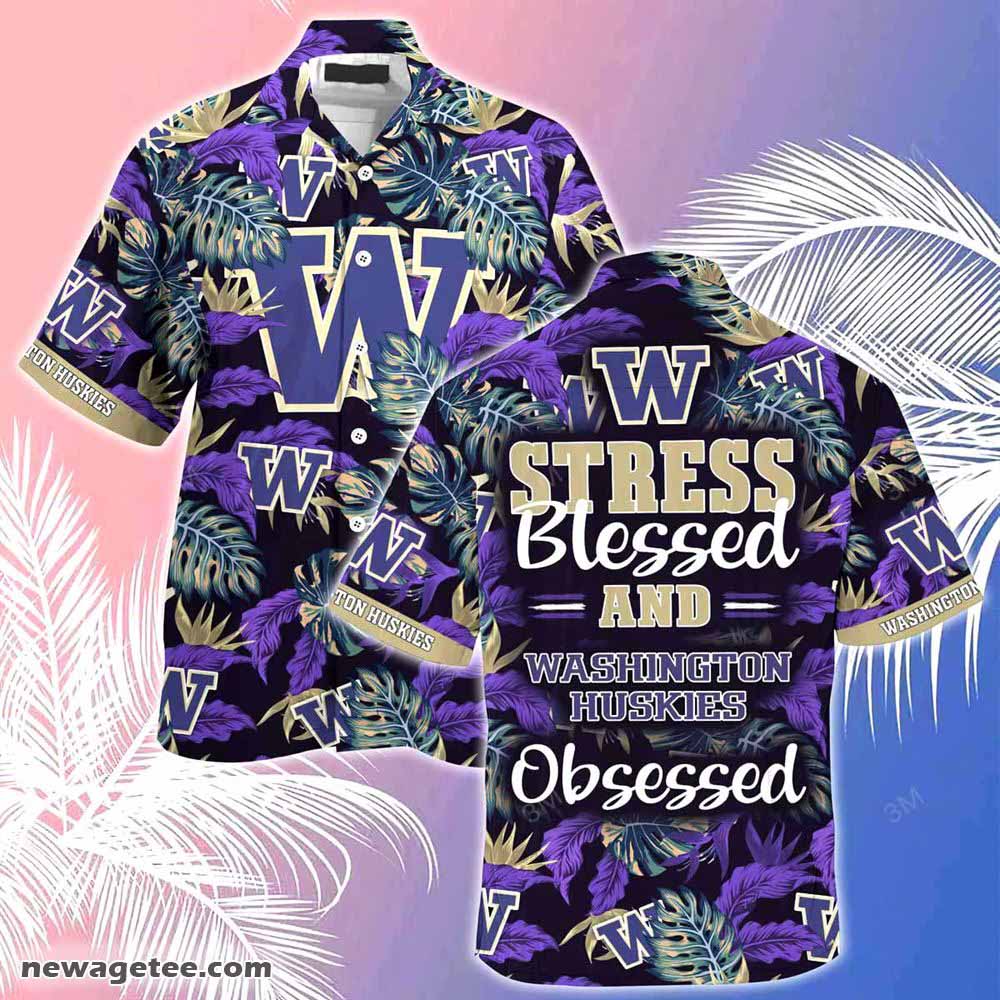 Washington Huskies Summer Hawaiian Shirt And Shorts With Tropical Patterns For Fans