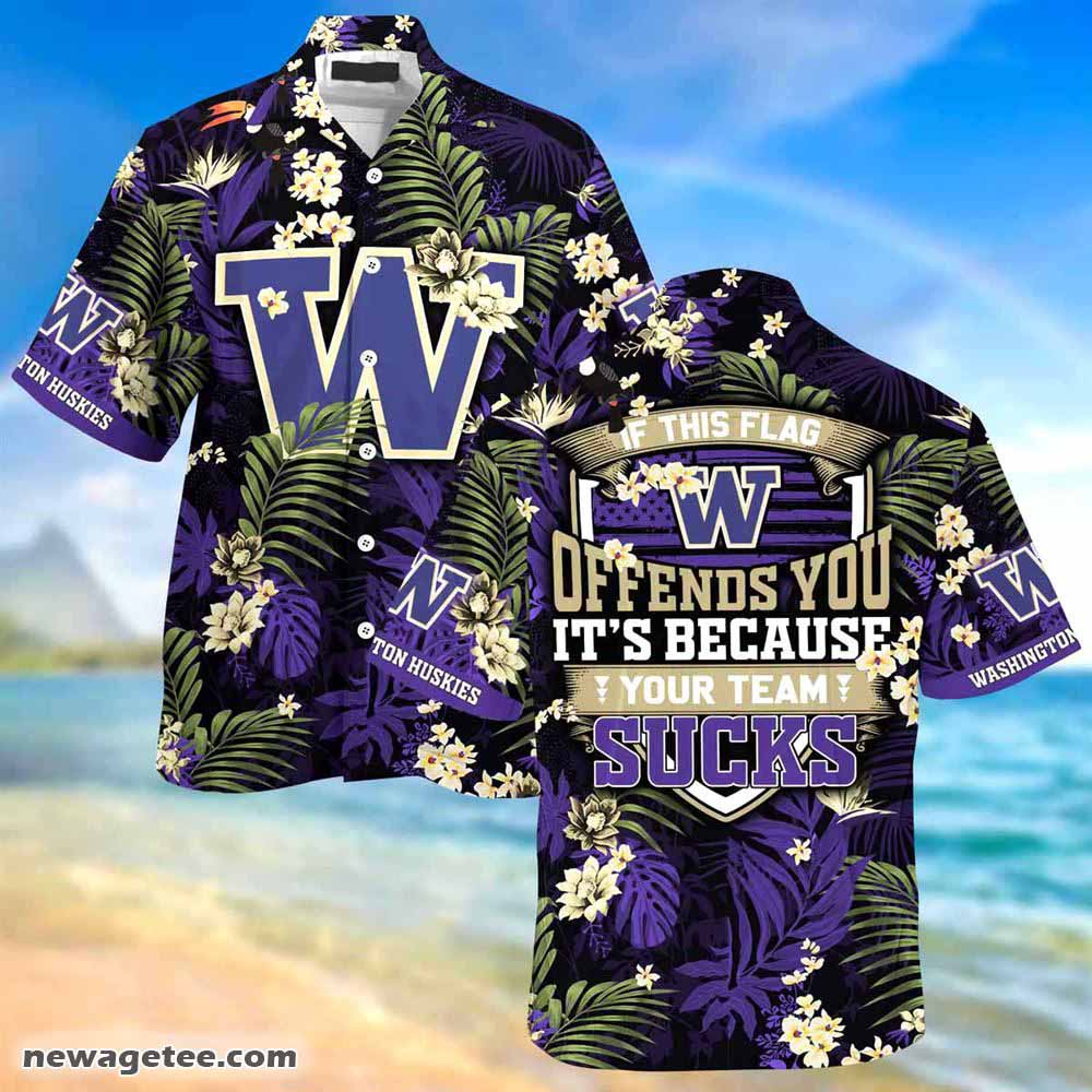 Washington Huskies Summer Hawaiian Shirt And Shorts With Tropical Patterns For Fans