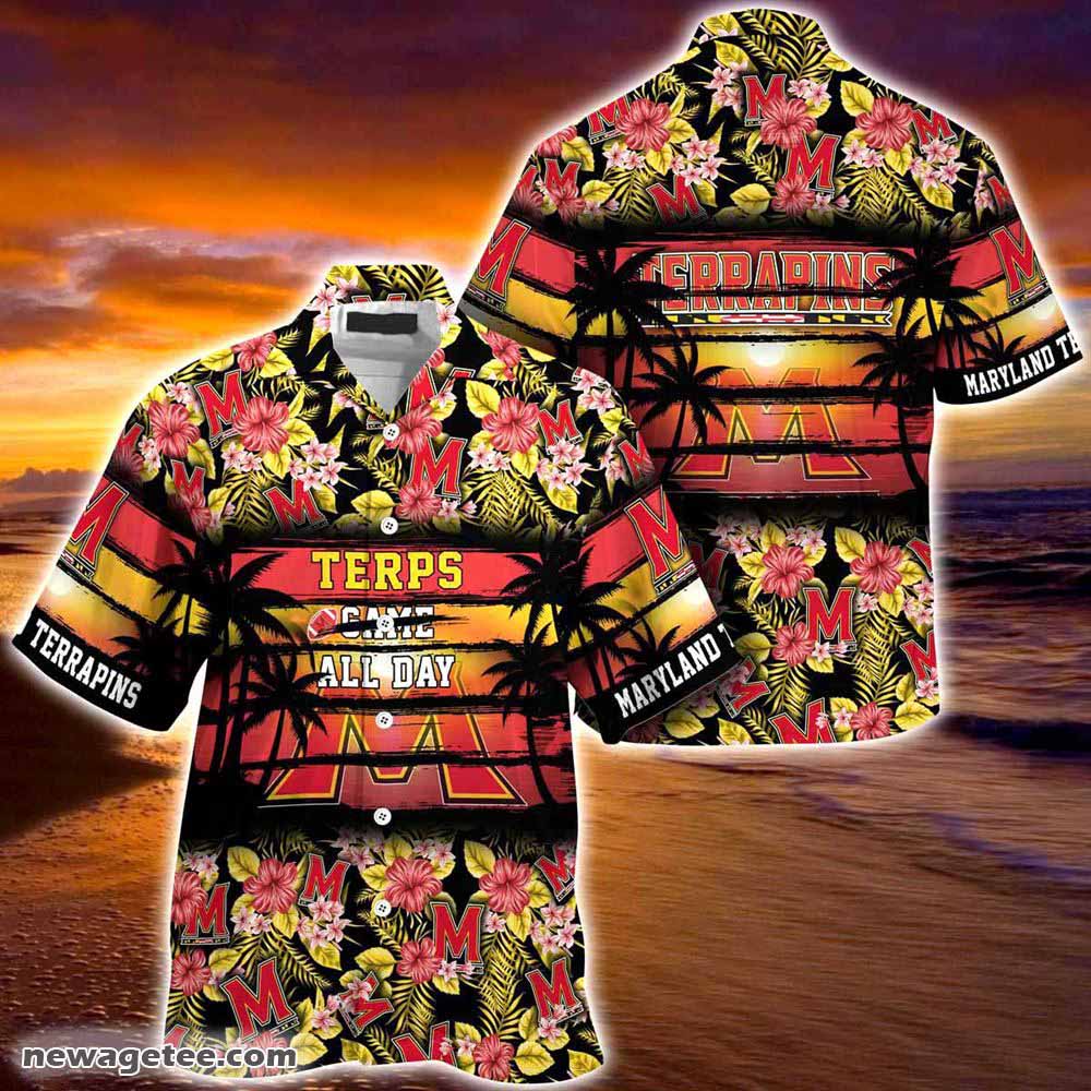 Maryland Terrapins Summer Beach Hawaiian Shirt Hibiscus Pattern For Sports Fan