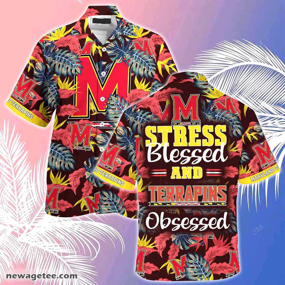 Maryland Terrapins Summer Beach Hawaiian Shirt Stress Blessed Obsessed