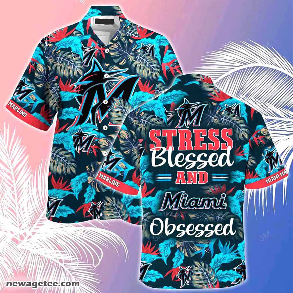 Miami Marlins MLB Tropical Flower Pattern Hawaiian Shirt