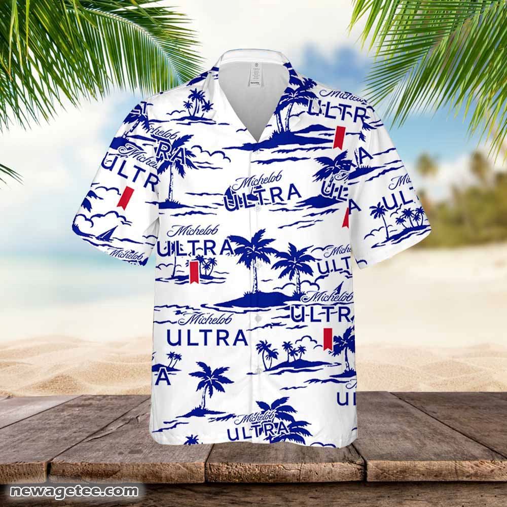 Michelob Ultra Hawaiian Button Up Shirt Island Palm Leaves Loves