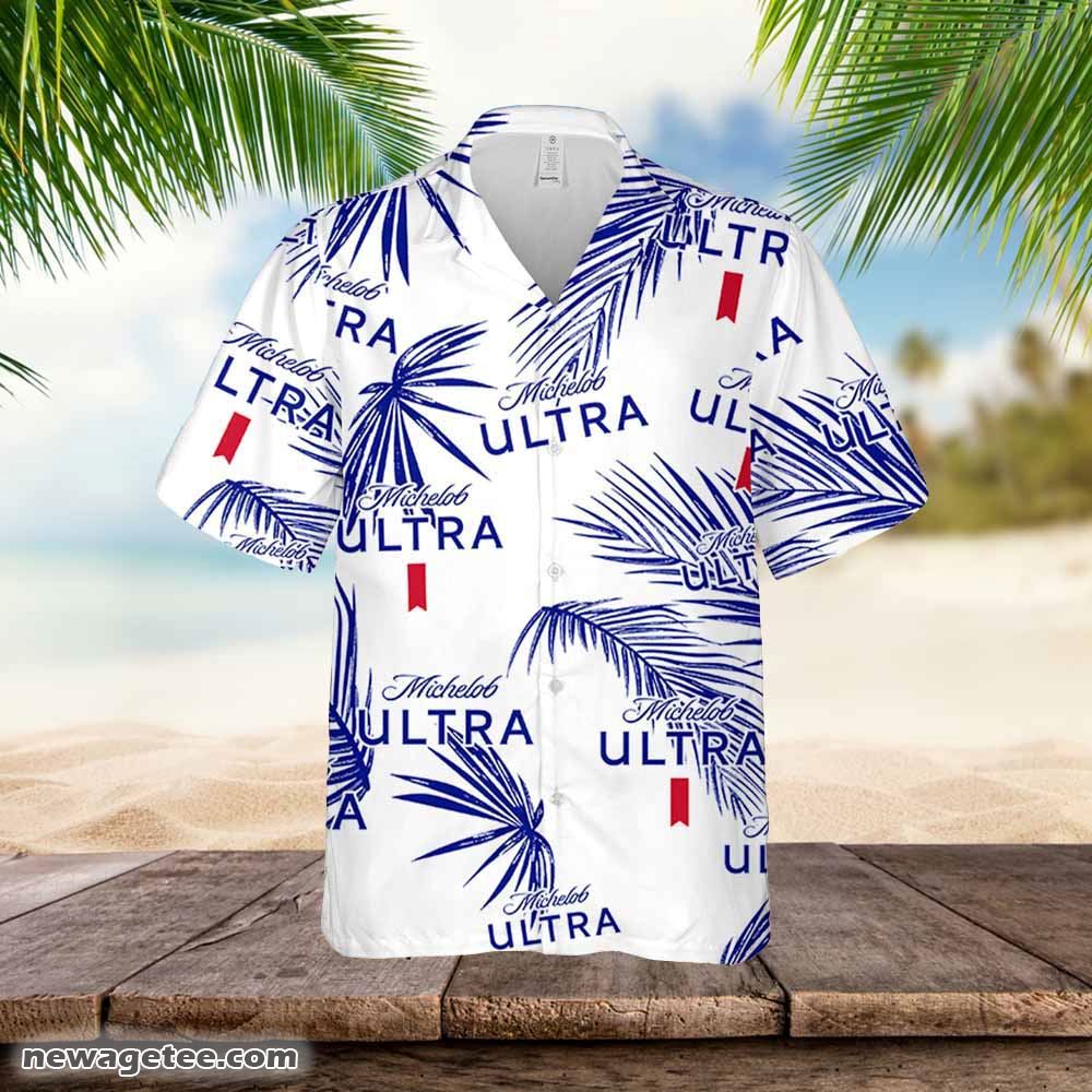 Michelob Ultra Hawaiian Button Up Shirt Island Palm Leaves Loves