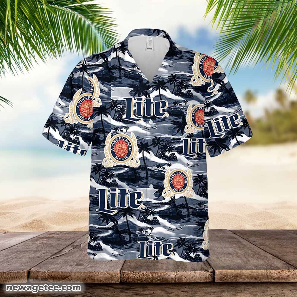 Miller Lite Hawaiian Sea Island Pattern Shirt Hawaii Beer