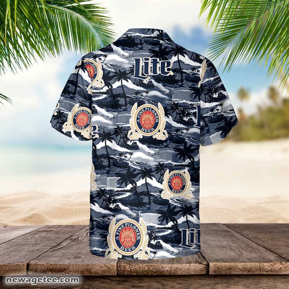 Miller Lite Hawaiian Sea Island Pattern Shirt Hawaii Beer