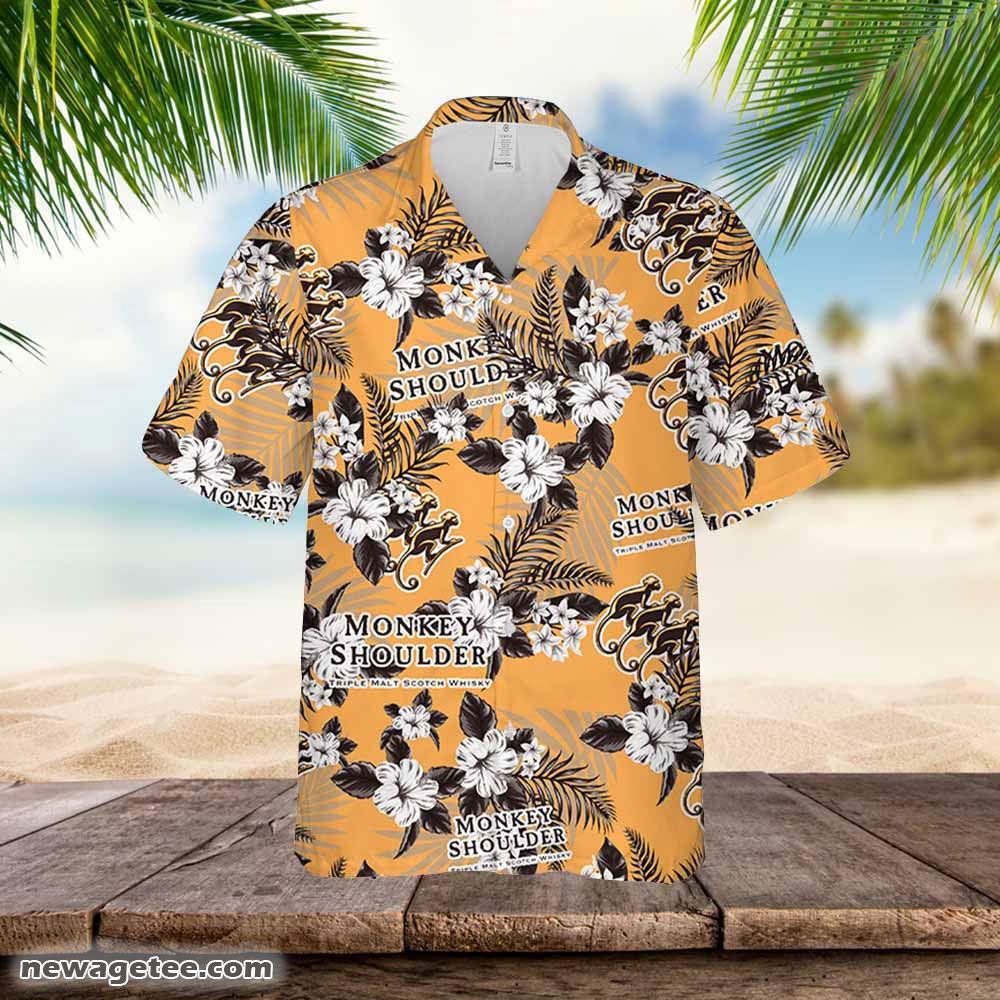 Monkey Shoulder Whiskey Hawaiian Flowers Pattern Shirt Hawaii