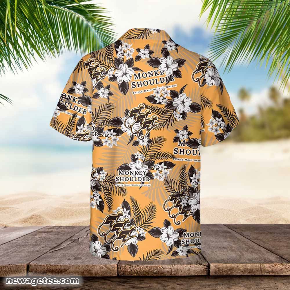 Monkey Shoulder Whiskey Hawaiian Flowers Pattern Shirt Hawaii