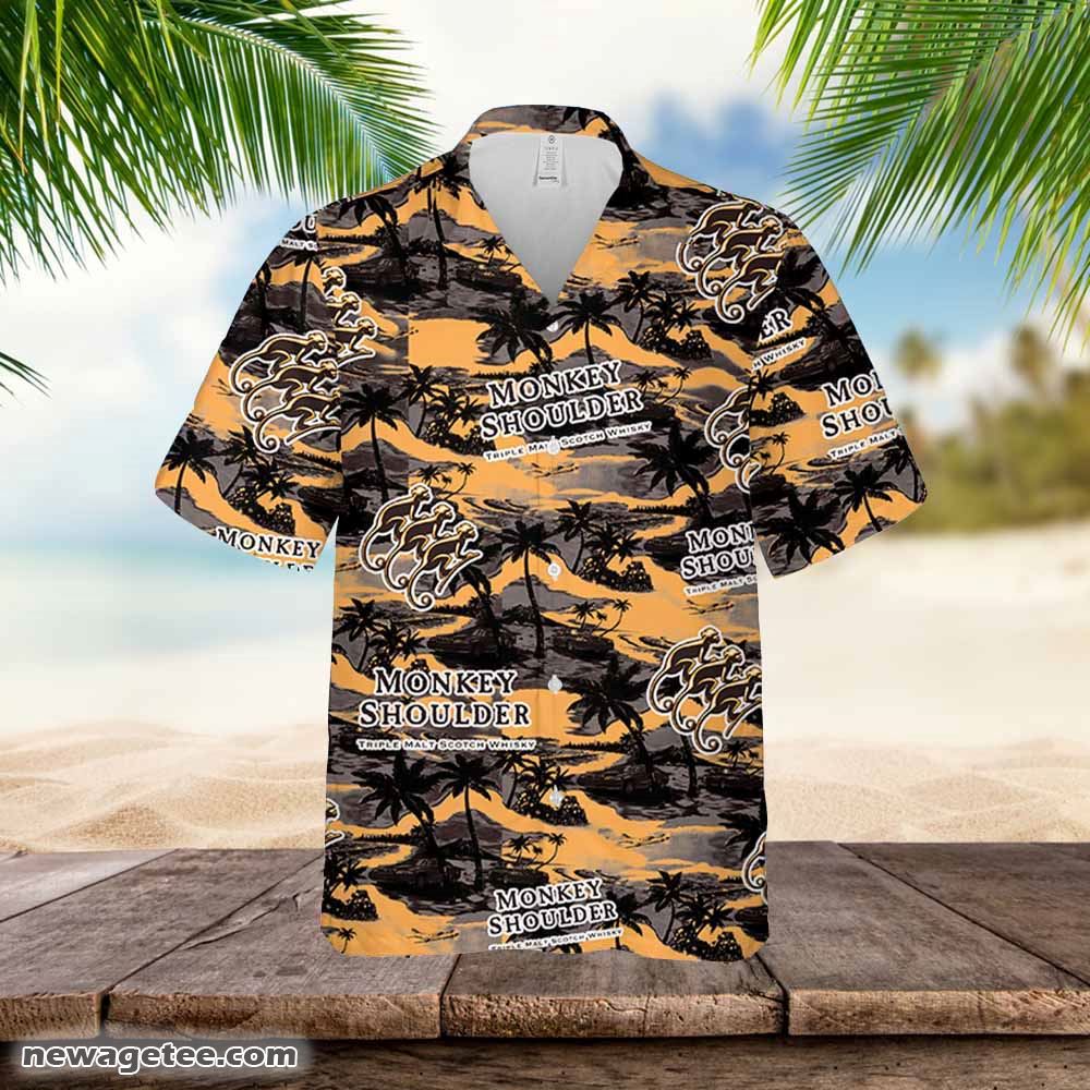 Monkey Shoulder Whiskey Hawaiian Palm Leaves Pattern Shirt