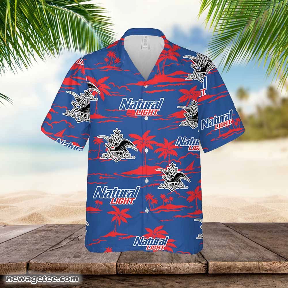 Natural Light Hawaiian Button Up Shirt Island Palm Leaves Shirt