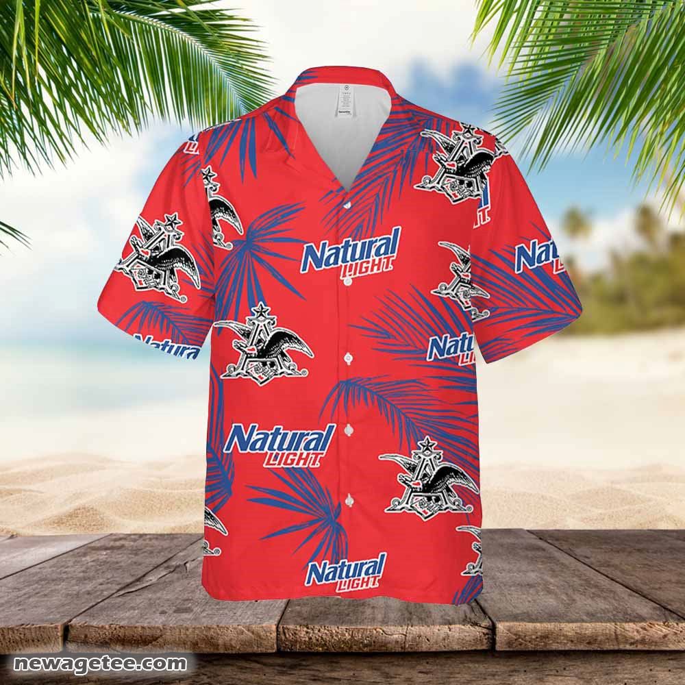 Natural Light Hawaiian Button Up Shirt Palm Leaves Pattern
