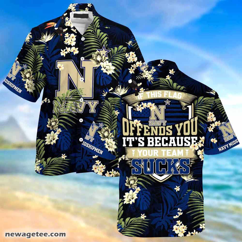 Navy Midshipmen Summer Beach Hawaiian Shirt Stress Blessed Obsessed