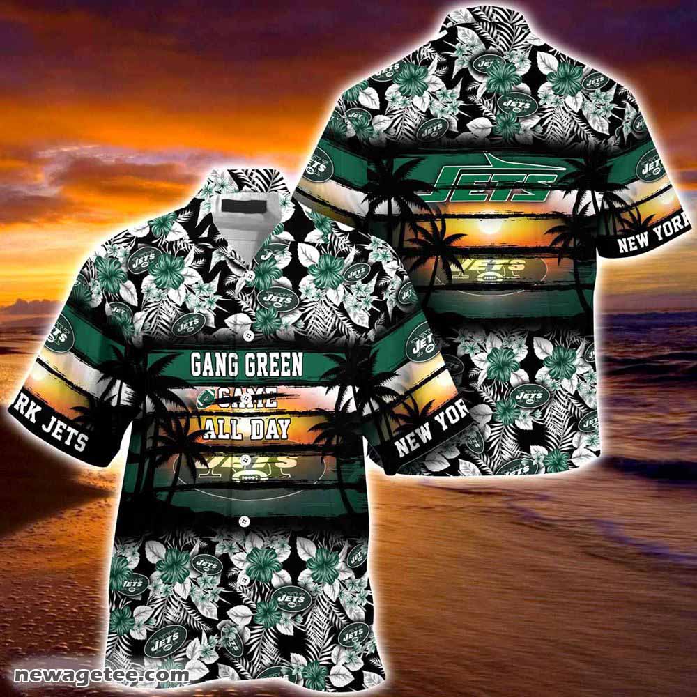 New York Jets Nfl Summer Beach Hawaiian Shirt Hibiscus Pattern For Sports Fan