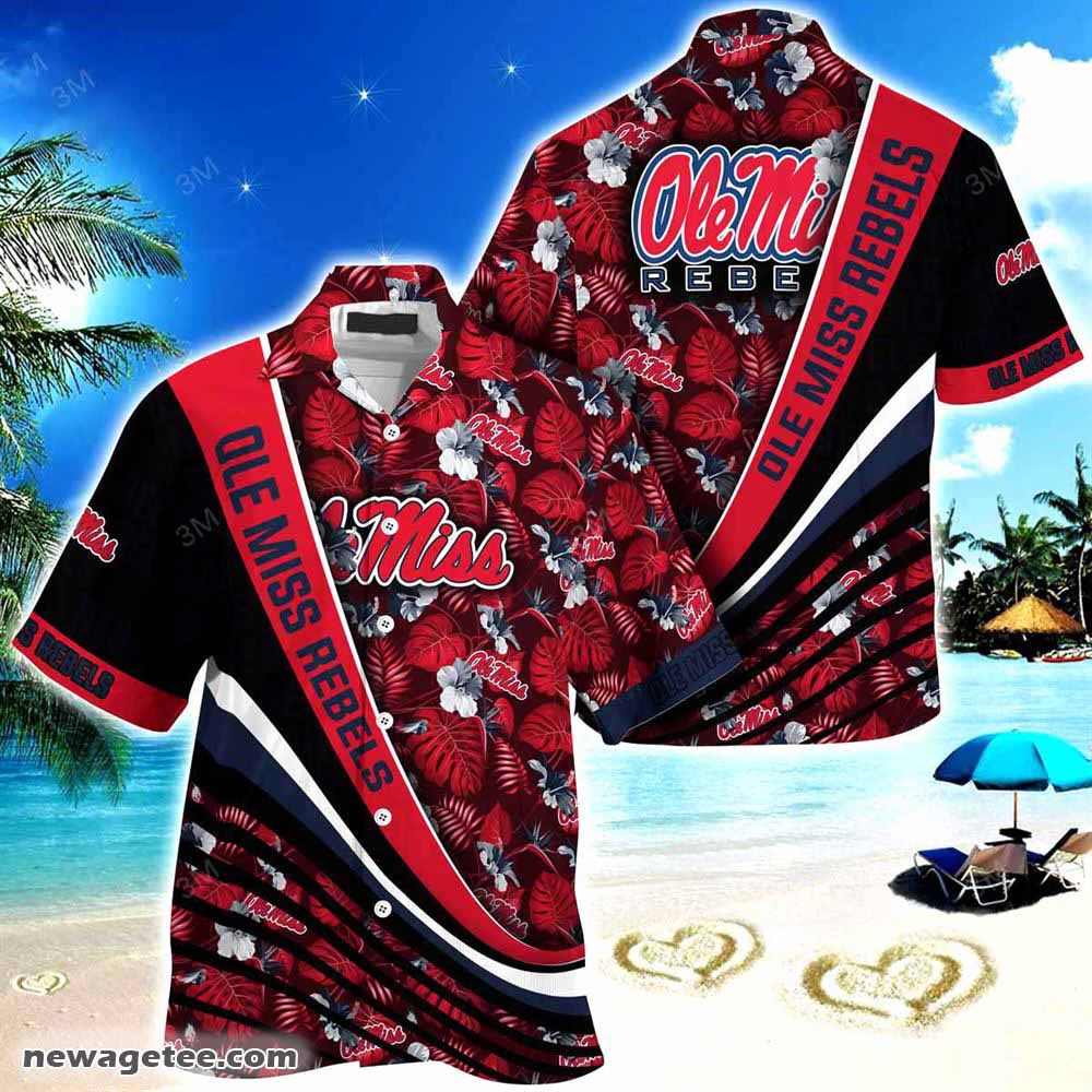 Ole Miss Rebels Summer Beach Hawaiian Shirt With Tropical Flower Pattern