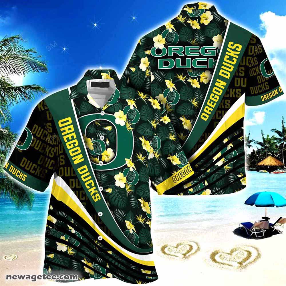 Oregon Ducks Summer Beach Hawaiian Shirt With Tropical Flower Pattern