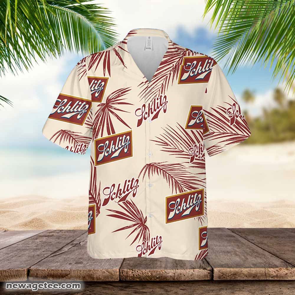 Schlitz Hawaiian Sea Island Pattern Shirt Hawaii Beer Loves