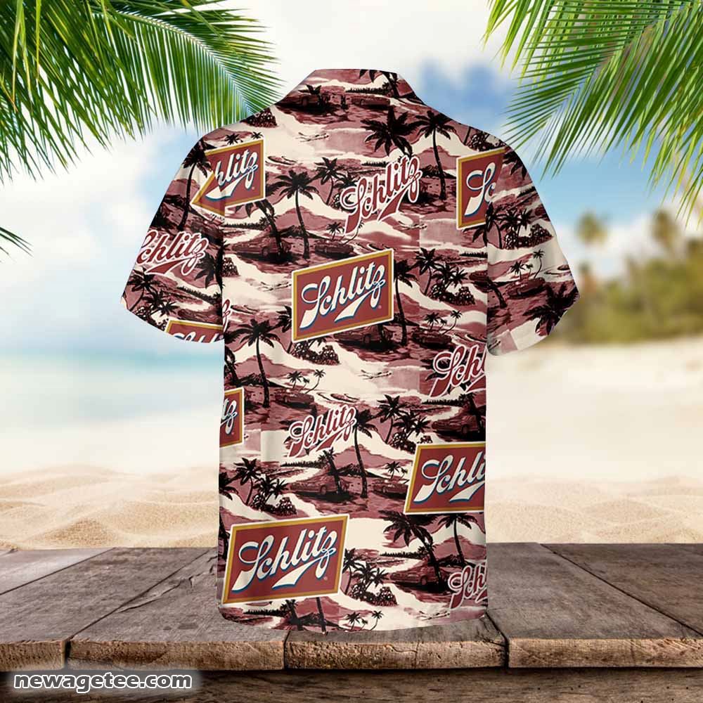 Schlitz Hawaiian Sea Island Pattern Shirt Hawaii Beer Loves