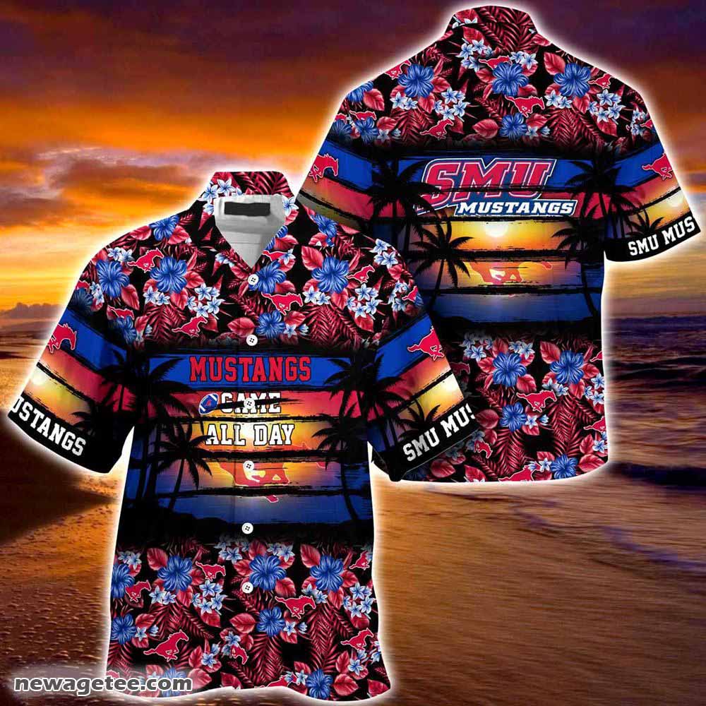 Smu Mustangs Summer Beach Hawaiian Shirt Hibiscus Pattern For Sports Fan