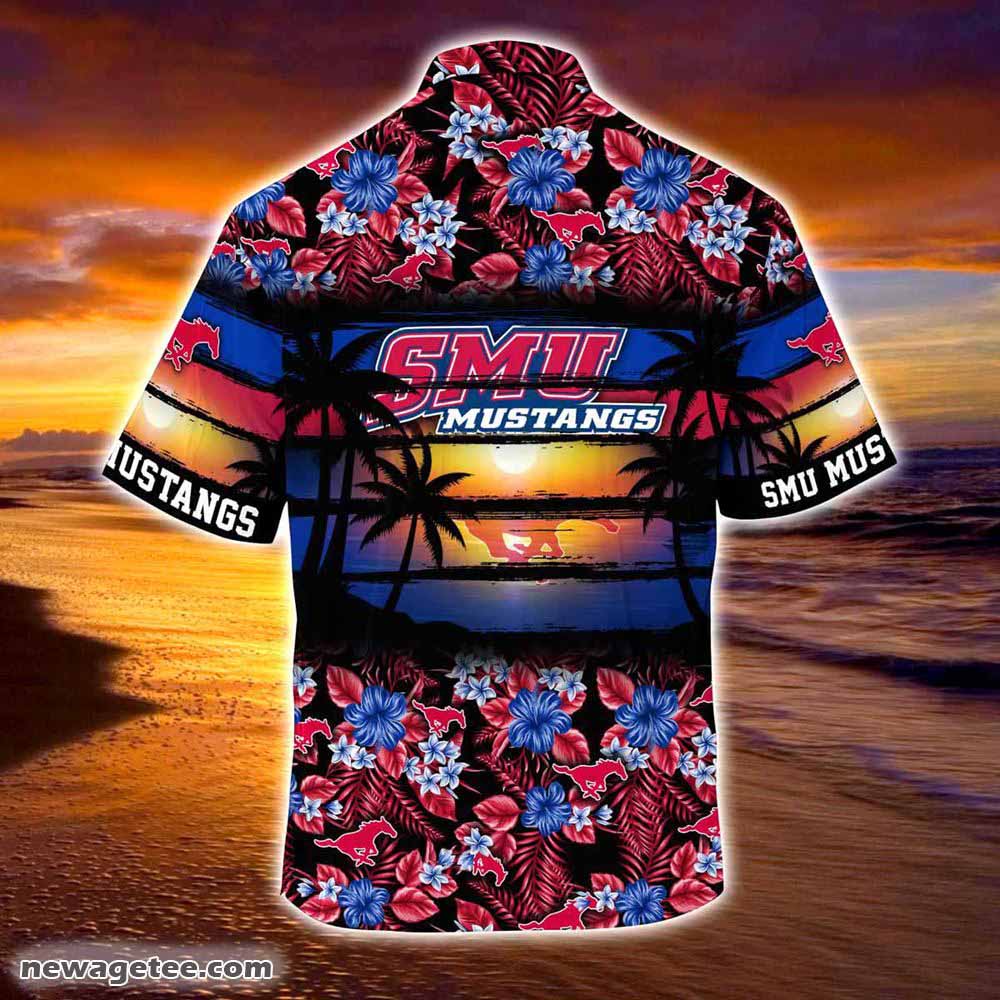 Smu Mustangs Summer Beach Hawaiian Shirt Hibiscus Pattern For Sports Fan