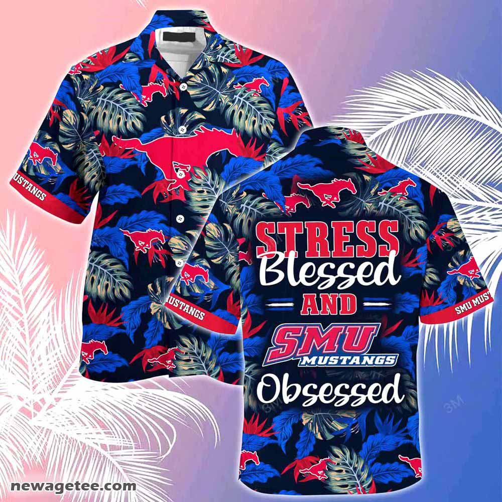 Smu Mustangs Summer Beach Hawaiian Shirt Stress Blessed Obsessed