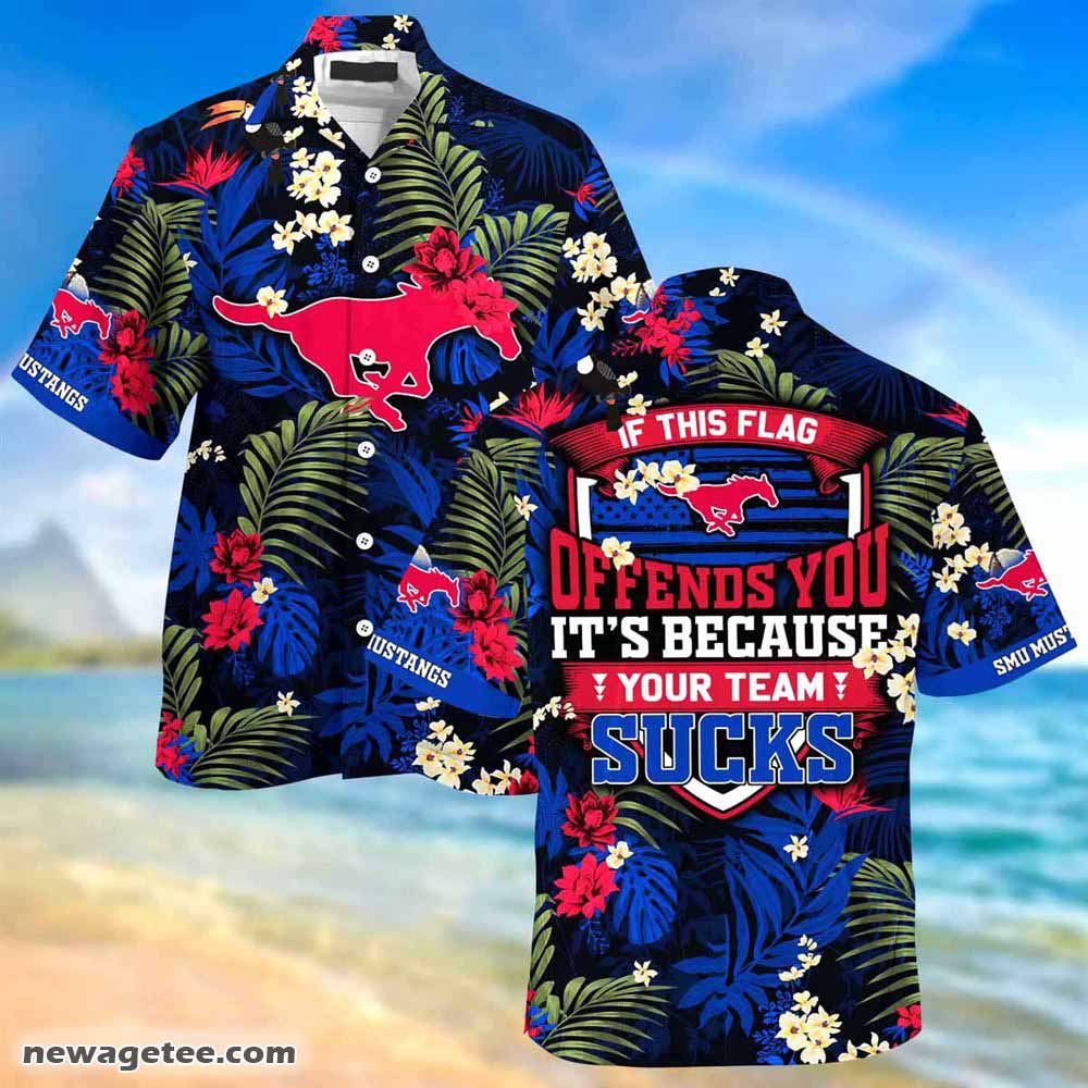 Smu Mustangs Summer Beach Hawaiian Shirt Stress Blessed Obsessed