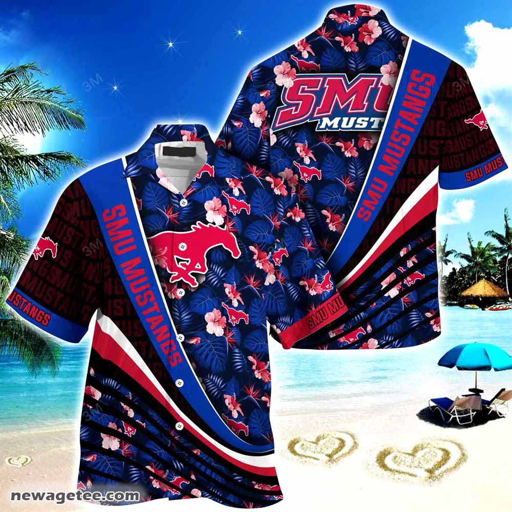 Smu Mustangs Summer Beach Hawaiian Shirt With Tropical Flower Pattern