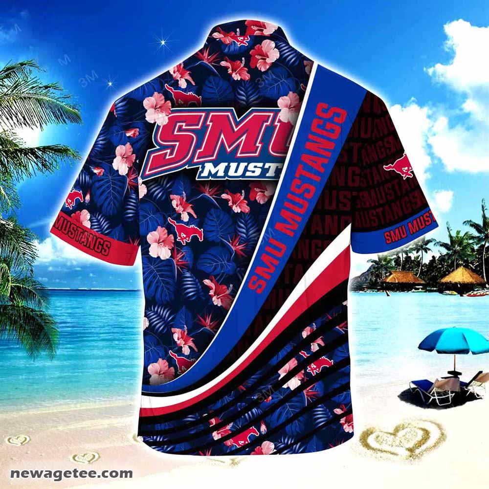 Smu Mustangs Summer Beach Hawaiian Shirt With Tropical Flower Pattern